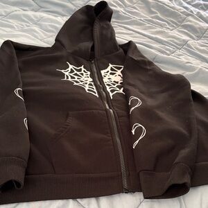 Woman’s Black Hoodie with Spider Web Design